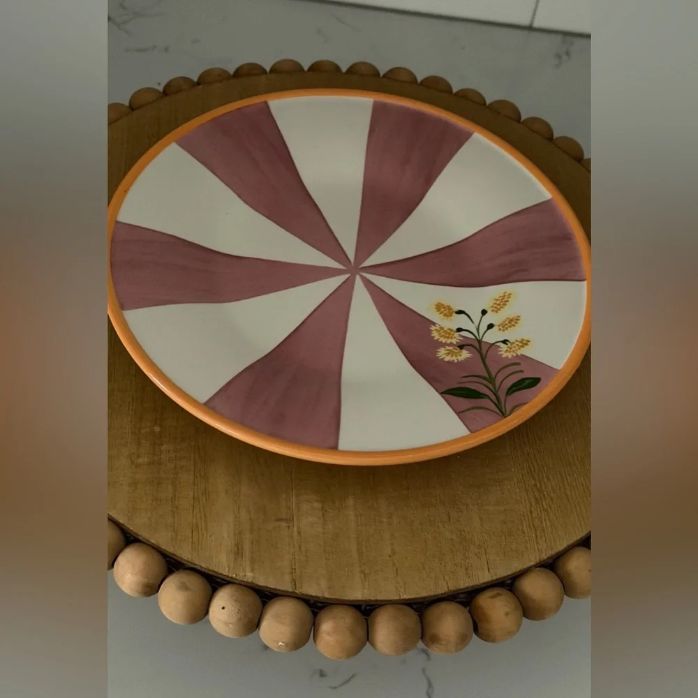 NWOT Anthropologie Pernille Rosenkilde Floral Pink Yellow Dessert Plate